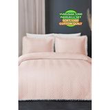 Evlen Home Collection Ollie Pamuk Yatak Örtüsü ( Pike ) Takımı Çift Kişilik Ponponlu Kapitone Çizgili Günlük - Pudra - 240 x 250 cm