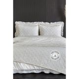 Evlen Home Collection Pamuk Çift Kişilik Özel Taş Yıkama Nevresimli Yatak Örtüsü Seti 7 Parça Lüks Yumuşak Barbara - Beyaz - 240 x 250 cm