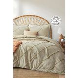 Evlen Home Collection Pamuklu Aimar Kabartmalı Yatak Örtüsü Takımı Günlük Çift Kişilik Boho 3 Parça Elyaf Dolgulu Bej