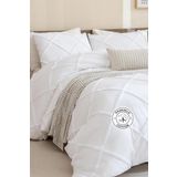 Evlen Home Collection Pamuklu Aimar Yatak Örtüsü Takımı Tek Kişilik Günlük Çift Taraflı Boho 2 Parça Elyaf Dolgulu Beyaz