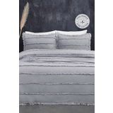Evlen Home Collection Pamuklu Echos Yatak Örtüsü Takımı Günlük Çift (Taraflı) Kişilik 3 Parça Dolgulu El İşi Gri