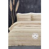Evlen Home Collection Pamuklu Echos Yatak Örtüsü Takımı Günlük Tek Kişilik 2 Parça Dolgulu El İşi Bej