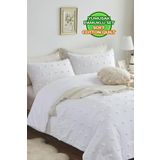Evlen Home Collection Pamuklu Emmy Kabartmalı Yatak Örtüsü Boho Seti Günlük Çift Kişilik 3 Parça Tufting Beyaz Krem