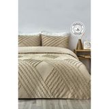 Evlen Home Collection Pamuklu Nora Kabartmalı Yatak Örtüsü Takımı Tek Kişilik Günlük Boho 2 Parça Elyaf Dolgulu - Bej - 180 x 240 cm
