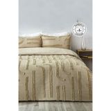Evlen Home Collection Pamuklu Sasha Kabartmalı Yatak Örtüsü Takımı Çift Kişilik Boho 3 Parça Dolgulu Bej
