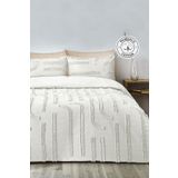 Evlen Home Collection Pamuklu Sasha Kabartmalı Yatak Örtüsü Takımı Çift Kişilik Boho 3 Parça Dolgulu Krem Kırık Beyaz