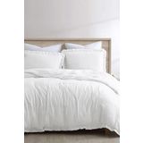 Evlen Home Collection Pamuklu Taş Yıkama Fırfırlı Nevresim Takımı Çift Kişilik 4 Parça Barella Yumuşak Nevresim Seti Beyaz