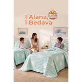 Evlen Home Collection Pedri Yıldız Desenli Pamuklu Tek Kişilik Yatak Örtüsü Seti ( Pike Takımı ) Mint 2 Parça | Çocuk Genç Yatak Örtüsü - 180 x 230 cm