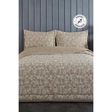 Evlen Home Collection Perla Nakışlı Yatak Örtüsü Seti Çift Kişilik Pamuklu Elyaf Dolgulu Yumuşak 3 Parça Günlük Bej