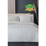 Evlen Home Collection Ponponlu %100 Pamuk Tek Kişilik Kapitone Günlük Yatak Örtüsü Pike Takımı Seti Krem / Kırık Beyaz