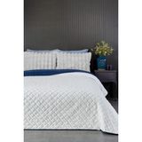 Evlen Home Collection Premium Peluş Çift Kişilik Çok Amaçlı Yatak Örtüsü 200X220 Çift Taraflı Yumuşak Battaniye Pike Beyaz / Lacivert - 200 x 220 cm