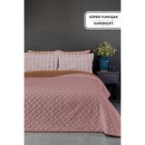 Evlen Home Collection Premium Peluş Tek Kişilik Çok Amaçlı Yatak Örtüsü 160X220 Çift Taraflı Yumuşak Battaniye Pike Pudra / Somon - 160 x 220 cm