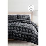 Evlen Home Collection Puff Yatak Örtüsü Seti Çift Kişilik El Işi Günlük Sade Pamuklu Dolgulu Yorgan Uyku Takımı 3 Parça - Antrasit - 240 x 250 cm