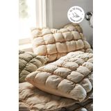 Evlen Home Collection Puff Yatak Örtüsü Seti Çift Kişilik El İşi Günlük Sade Pamuklu Dolgulu Yorgan Uyku Takımı 3 Parça Bej