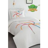 Evlen Home Collection Rise Renkli Ponponlu %100 Pamuk Tek Kişilik Yatak Örtüsü Kapitone Dolgulu Pike Takımı Krem Renkli