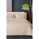 Evlen Home Collection Ross Pamuk Tek Kişilik Yatak Örtüsü ( Pike ) Takımı Kapitone Çizgili Günlük Yıkanabilir Bej - 180 x 240 cm