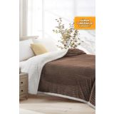 Evlen Home Collection Sherpa Battaniye Çift Kişilik Çizgili Yumuşak Peluş Wellsoft Yatak Örtüsü Koyu Kahve