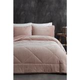 Evlen Home Collection Sherpa Çift Taraflı Yorgan Seti ( Uyku Seti ) Çift Kişilik 3 Parça Pudra