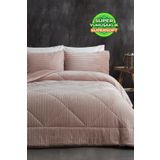 Evlen Home Collection Shrpa Yorgan ( Yatak Örtüsü , Uyku Seti ) Peluş Yumuşak Günlük Wellsoft Çift Kişilik 3 Prça Pudra