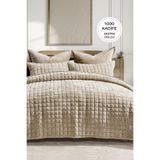 Evlen Home Collection Stacy %100 Kadife Yatak Örtüsü Yorgan Uyku Seti Çift Kişilik Kalın Elyaf Dolgulu 3 Parça Bej