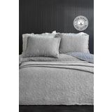 Evlen Home Collection%100 Pamuk Çift Kişilik Özel Taş Yıkama Yatak Örtüsü Lüks Yumuşak Dayanıklı Modern Rabio Gri