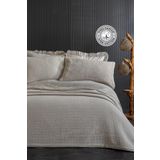 Evlen Home Collection%100 Pamuk Çift Kişilik Özel Taş Yıkama Yatak Örtüsü Lüks Yumuşak Dayanıklı Modern Vitali Bej