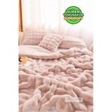 Evlen Home Kürk Yatak Örtüsü Çift Kişilik Dolgulu Peluş Yumuşak Çift Taraflı Yorgan 3 Parça Loria Pudra