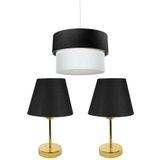 EvLight 3'lü Set Avize Ve Komodin Üstü Gold Abajur / Siyah
