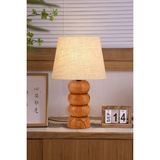 Evlight Ahşap Ayaklı Krem Kumaş Başlıklı Modern Stil Yatak Odası Başucu Lambası Dekoratif