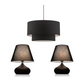 Evlight Charm Üçlü Lüx Avize Ve Abajur Seti, Siyah