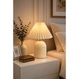 EvLight Feray Krem Metal Gövdeli 34 cm Krem Pileli Abajur