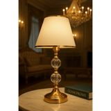 EvLight Güneştaşı Gold Kristal Camlı Kumaş Başlıklı Lüks Masa Lambası