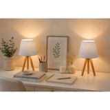Evlight İkili Set Komodin Üç Ayaklı Ahşap Abajur Gri