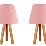 Evlight İkili Set Komodin Üç Ayaklı Ahşap Abajur Pembe