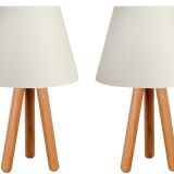 Evlight İkili Set Üç Ayaklı Ahşap Abajur, Beyaz