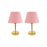 EvLight Metal Ayaklı 2'li Abajur Masa Lambası Abajur Gold Pembe