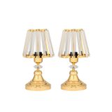 Evlight Taşlı Abajur 2'li Kristal Gövdeli Gold Altın Salon Yatak Odası Abajur
