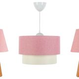 Evlight Üçlü Set Avize Ve Komodin Üstü Abajur Pembe