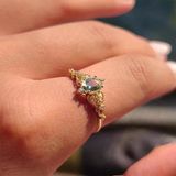 Evlilik Teklifi Altın Yüzük - 0.50 Karat Fox Love Oval Su Yeşili Taşlı Prenses 14 Ayar Altın Yüzük