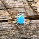 Evlilik Teklifi Altın Yüzük - 14 Ayar Altın Oval 1.10 Karat Turkuaz Taşlı Evlilik Teklifi Yüzüğü