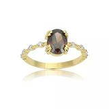 Evlilik Teklifi Yüzüğü - 14 Ayar Altın Oval Smoky Quartz Taşlı Evlilik Teklifi Yüzüğü - Eşe Sevgili