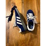 Evlium Adidas Handball Spezial Lacivert Süet Unisex Spor Ayakkabı - Beyaz Çizgili Retro Sneaker - 001-Lacivert