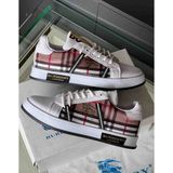 Evlium Burberry Model Ekose Desenli Beyaz Bağcıklı Erkek Sneaker Spor Ayakkabı - Beyaz - Renkli
