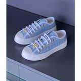 Evlium Chanel Mavi Tüvit Dokulu Gold Aksesuarlı Kadın Platform Taban Spor Ayakkabı - Sneaker - Açık Mavi
