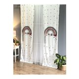 Evmila 78 70x260 cm Hello Gökkuşağı Figürlü Beyaz Fon Perde