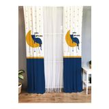 Evmila Baskılı Ayda Uyuyan Kedi Desenli Tek Kanat Kadife Doku Lacivert 140x260 cm Fon Perde