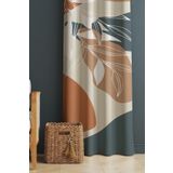 Evmila Baskılı Yaprak Desenli Salon Ve Yatak Odası Tek Kanat Kadife Doku Fon Perde - Turuncu Ve Mavi, Turuncu Ve Mavi, 140 x 260, TYC00699632464