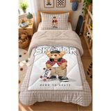Evmila Çift Taraflı Teddy Skater Cool Desenli Kapitone Yorgan - Tek Kişilik Kişilik Uyku Seti