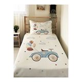 Evmila Evmila Antika Araba Desenli Bebek Ve Çocuk Baskılı Tek Kişilik Pike Takımı 160x230 Beyaz