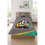 Evmila Futbol Topu Grafiti Tek Kişilik Pike Takımı-Sokak Tema Modern Antrasit Turkuaz Kapitone Yatak Örtüsü
